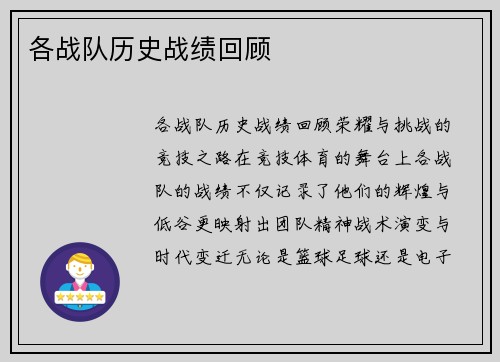 各战队历史战绩回顾